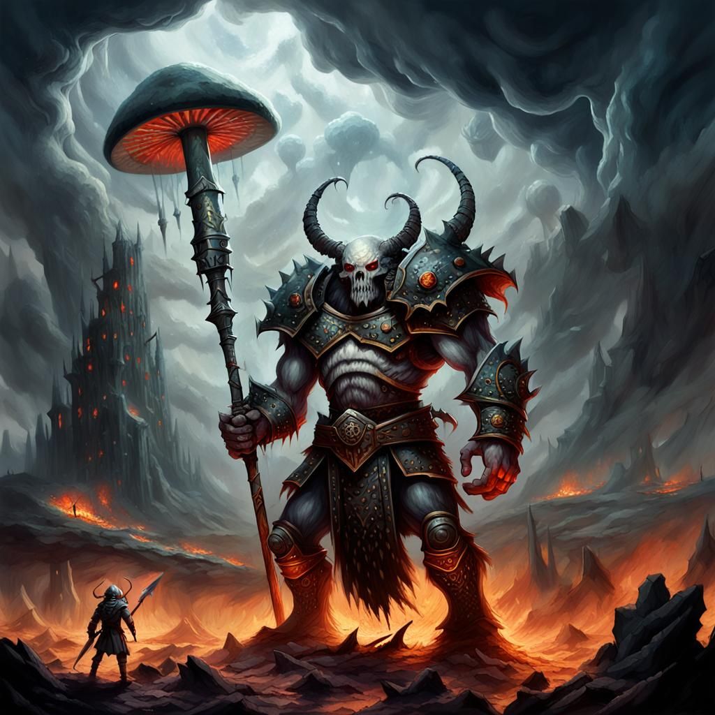 Mushroom Warrior in Hellscape Digital Art