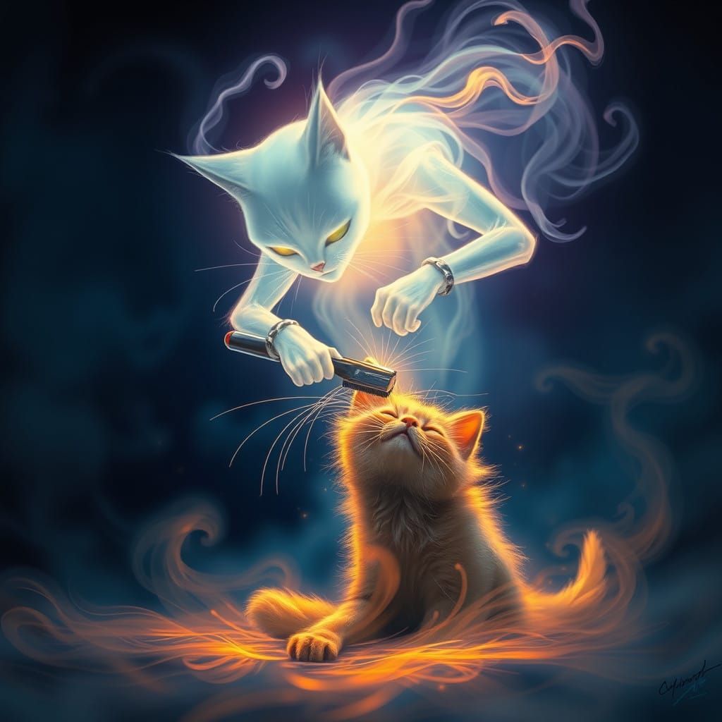 🥉grooming the cat