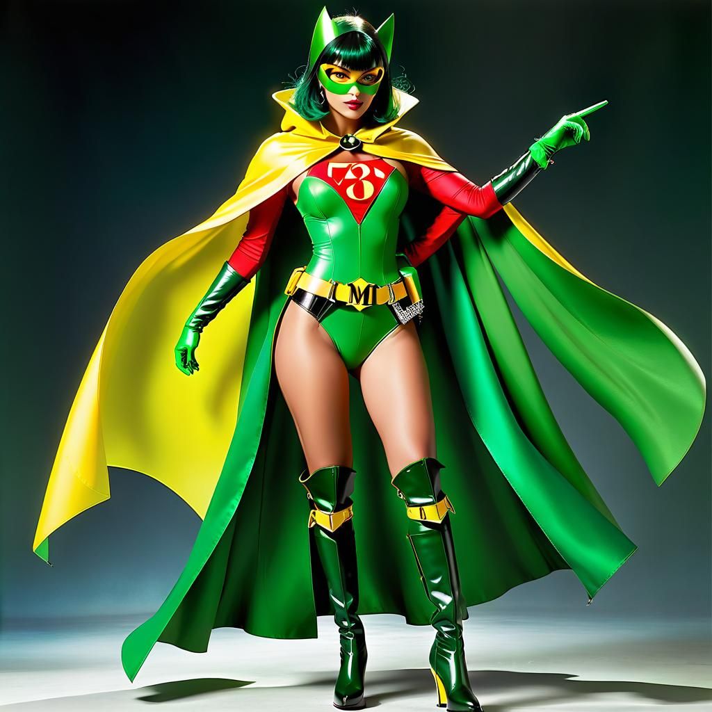 Superheroine in Red and Green Costume