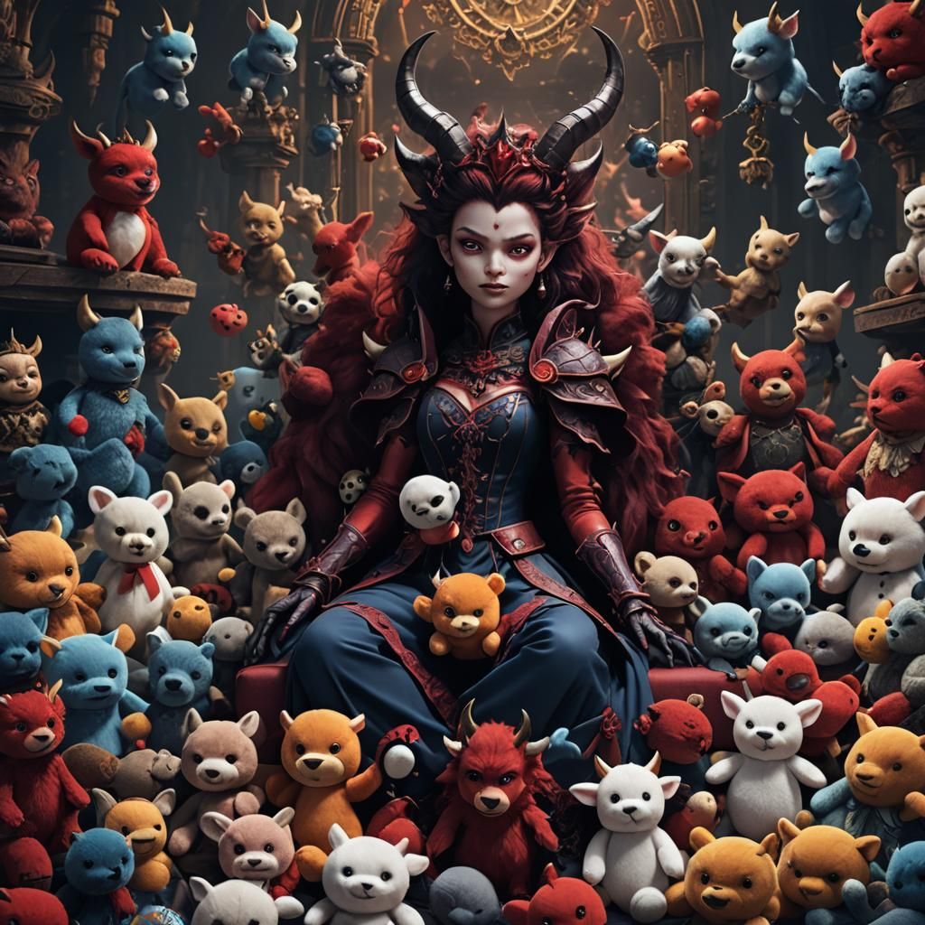 Devil Queen Surrounded by Toys: Fantasy Art