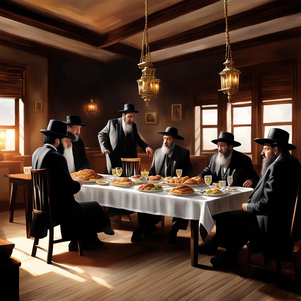 Hasidic Jewish Gathering at Shabbos Table