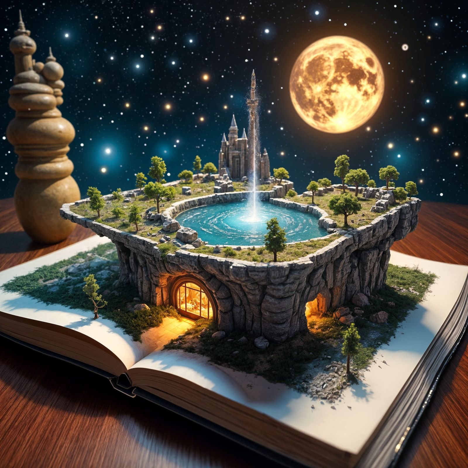 Sci-Fi World Emerges from Book, Digital Illustration