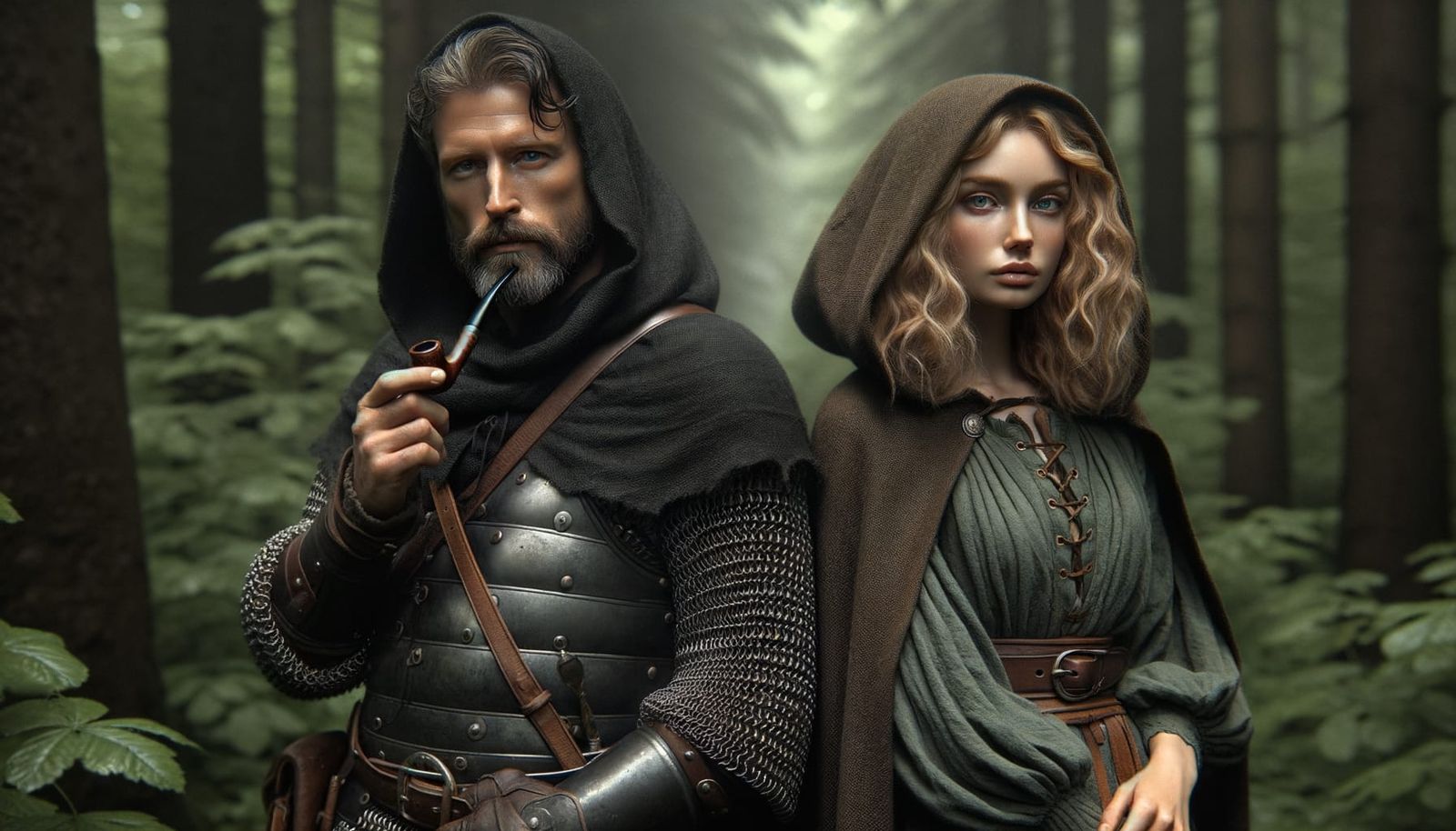 Man and Woman Walking Through Woodland