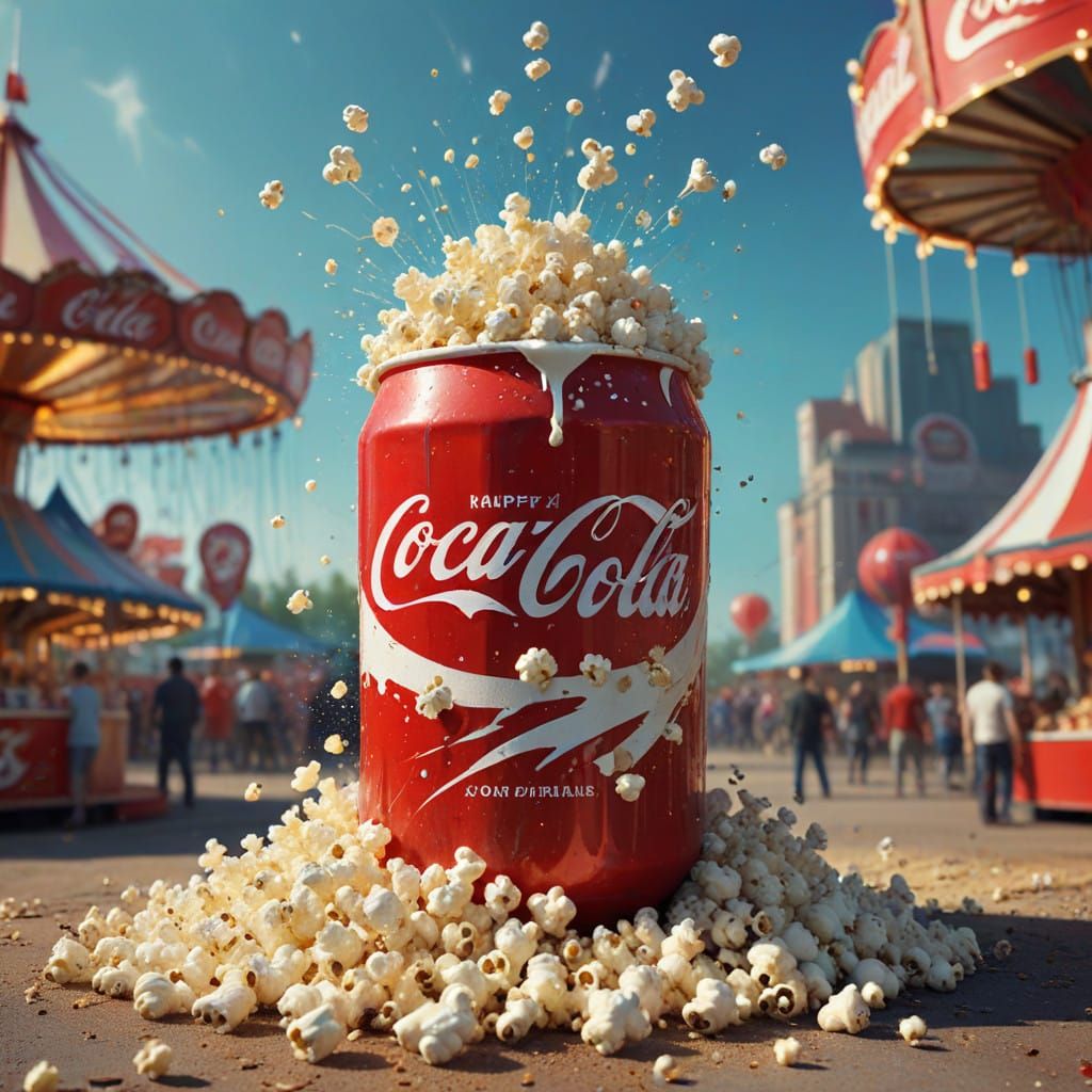 Vibrant Popcorn Eruption in Retro-Futuristic Carnival Style