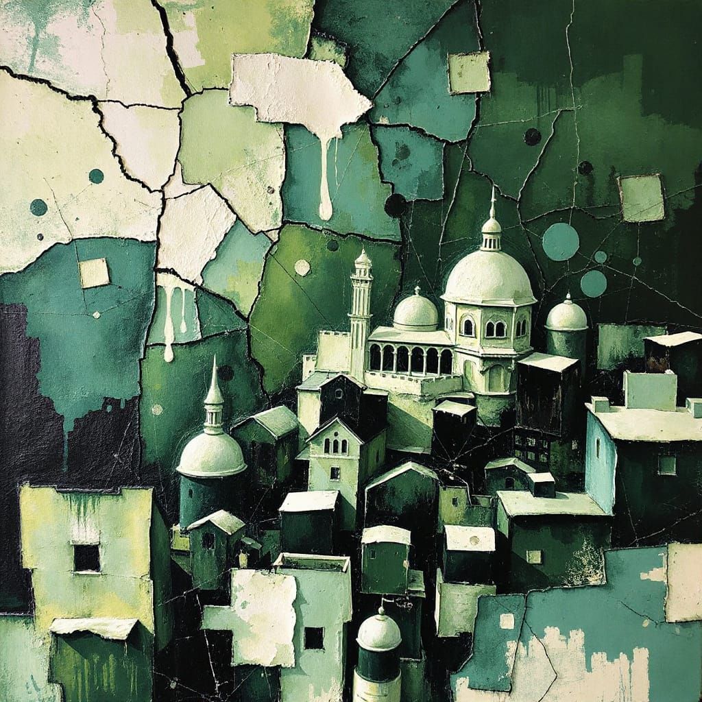 Ethereal Grecian Metropolis in Vibrant, Expressionist Hues