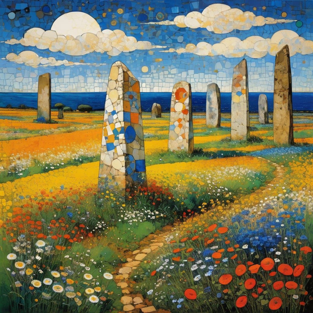 Standing Stones in Wildflower Field by Odilon Redon