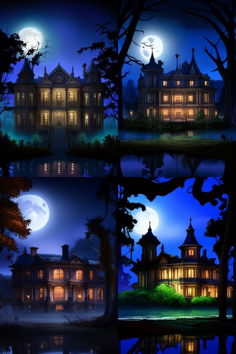 Abandoned Mansion in Oak Forest Shrouded by Fog