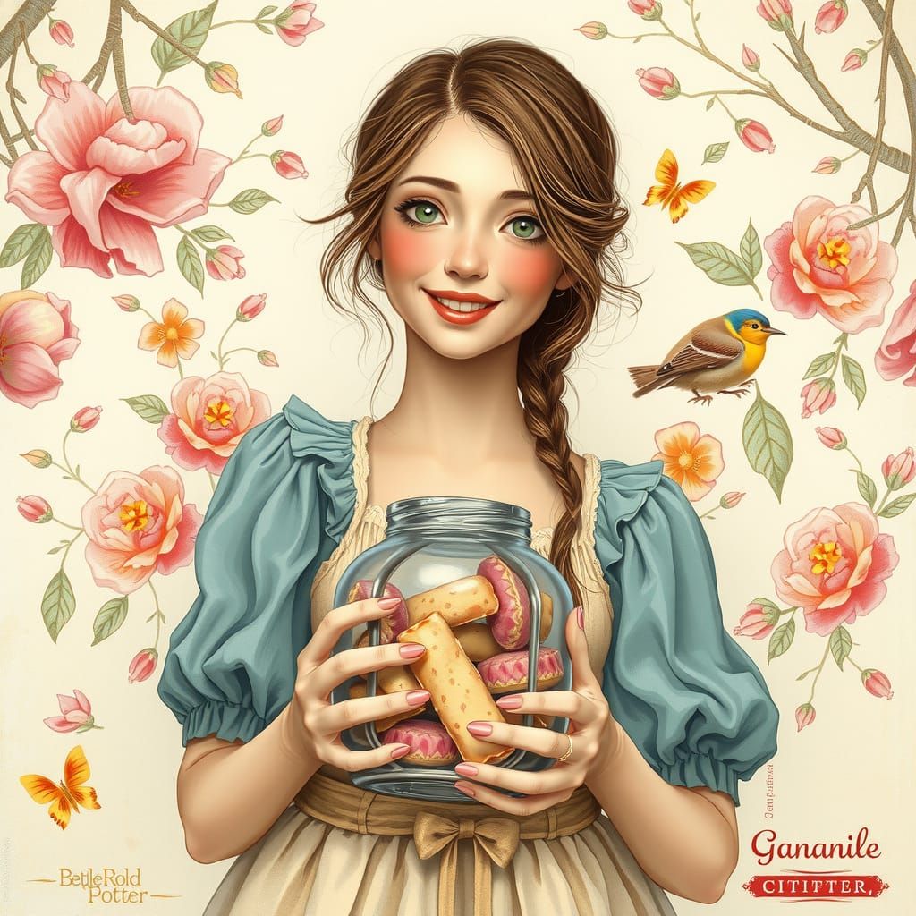Woman with Sweets in Beatrix Potter Style