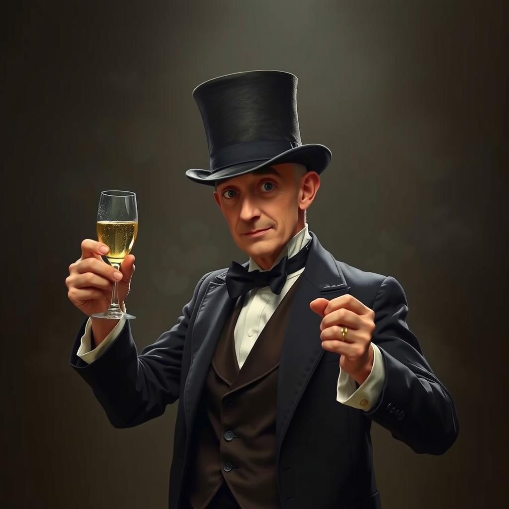 Victorian Gent with Champagne Glass in Photorealistic Style