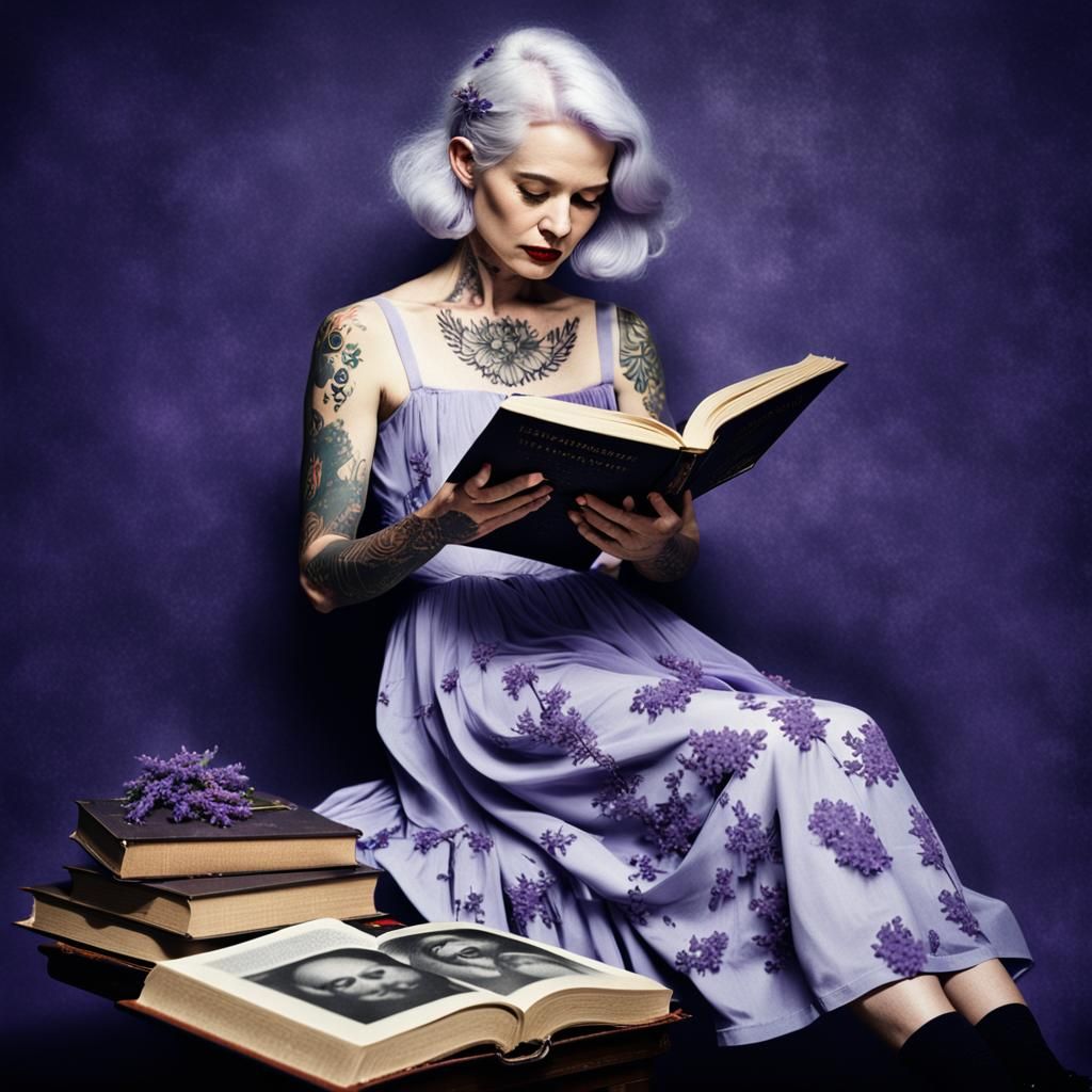 Woman Reading on Book in Polaroid Style