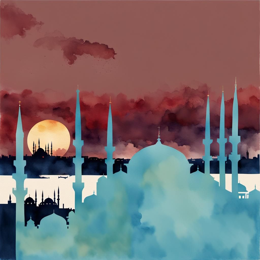 Watercolor Istanbul Cityscape at Twilight