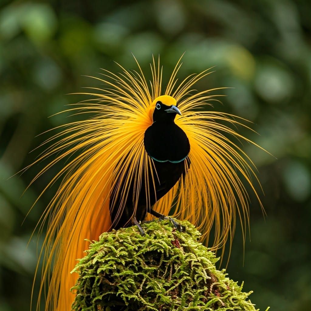 Golden Bird of Paradise in Vibrant Tropical Forest