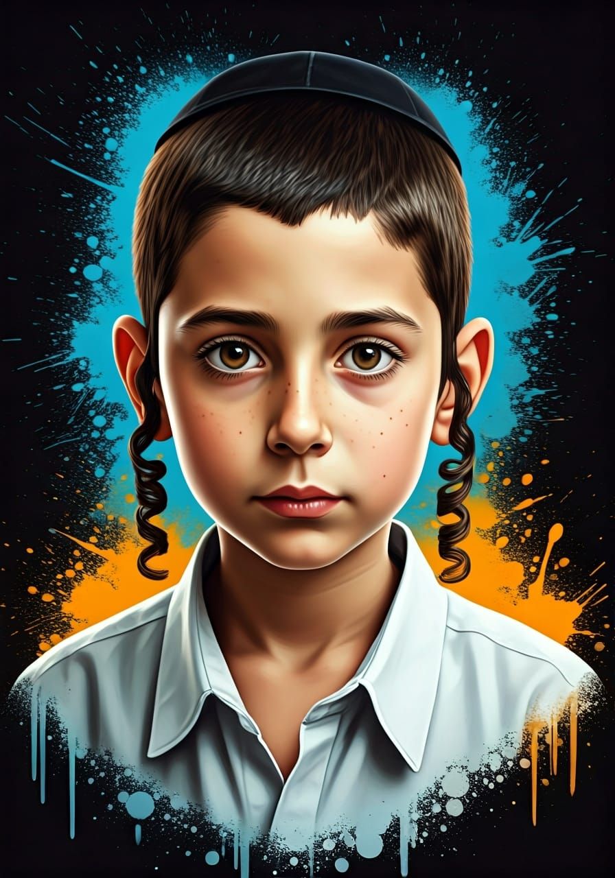 Yemenite Boy Portrait in Graffiti Splash Art