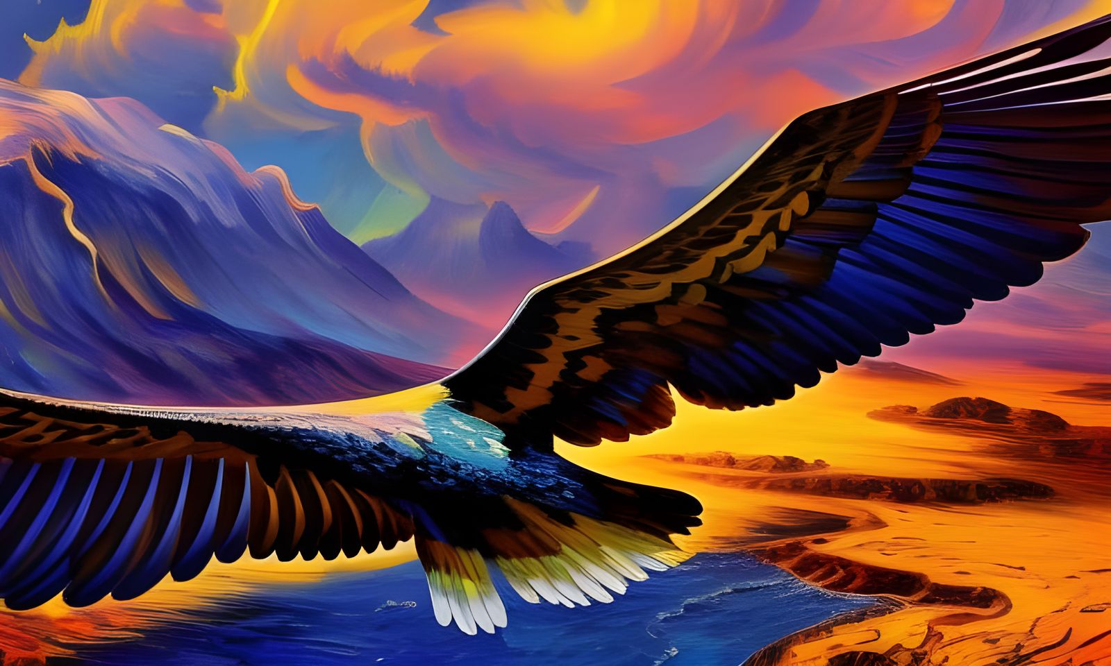 Soaring Eagle: Detailed Impasto-Style Illustration