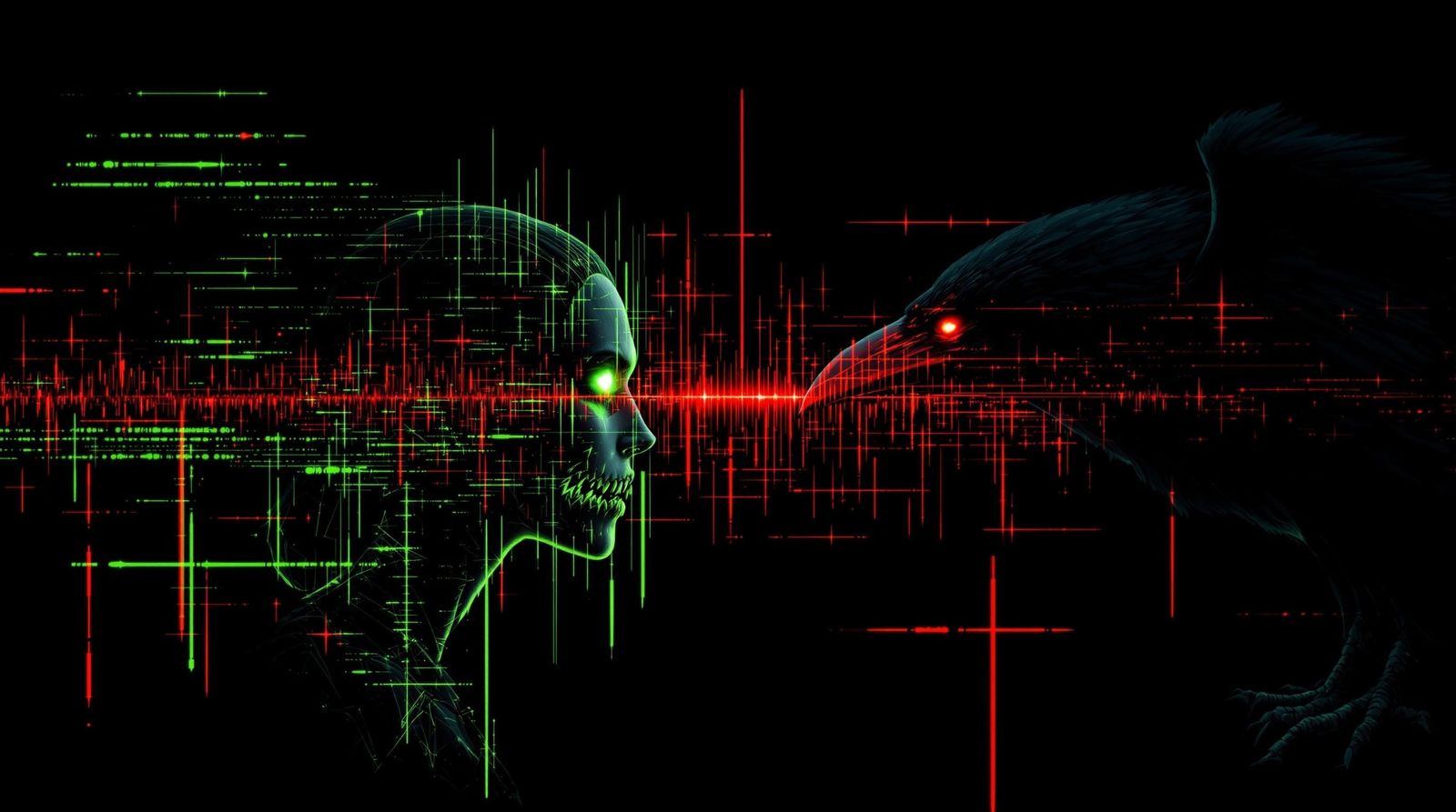 A black background in the style of glitch art, red glitch in...