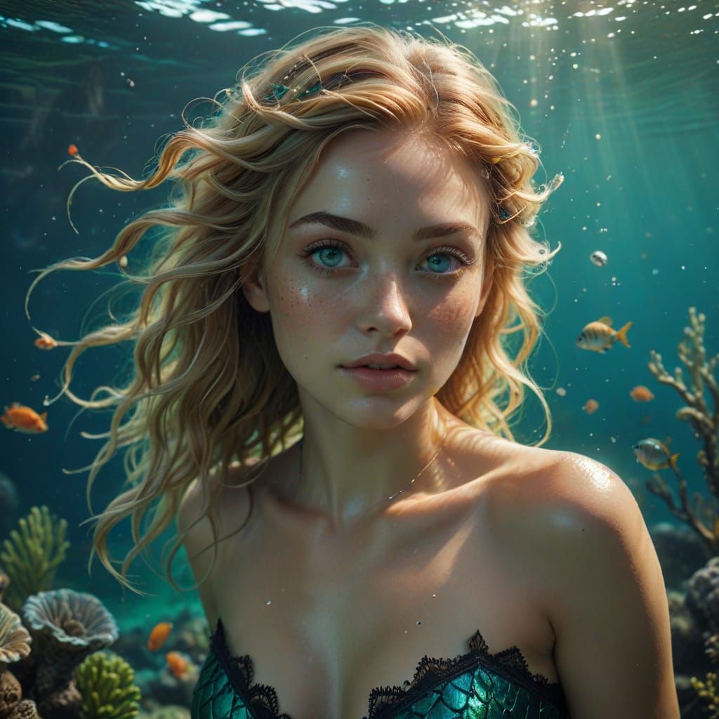 Vibrant Mermaid in Ethereal Underwater Scene