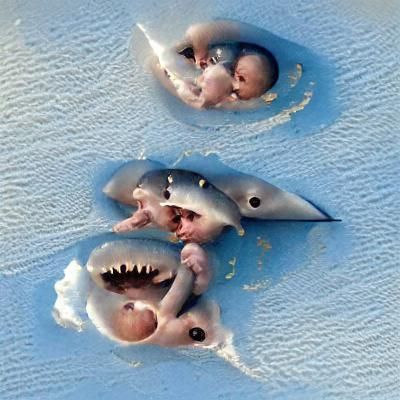 Three-Headed Baby Eating a Shark: Bizarre Scene