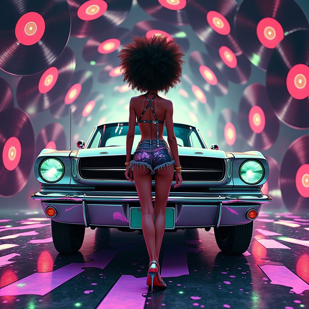 Psychedelic Woman in Chrome and Glass 1965 Ford Mustang Kale...