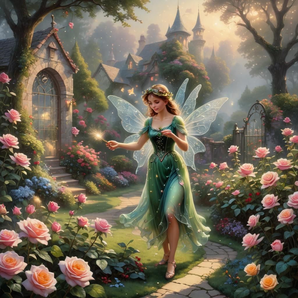 Garden Fairy Sprinkling Dust on Roses