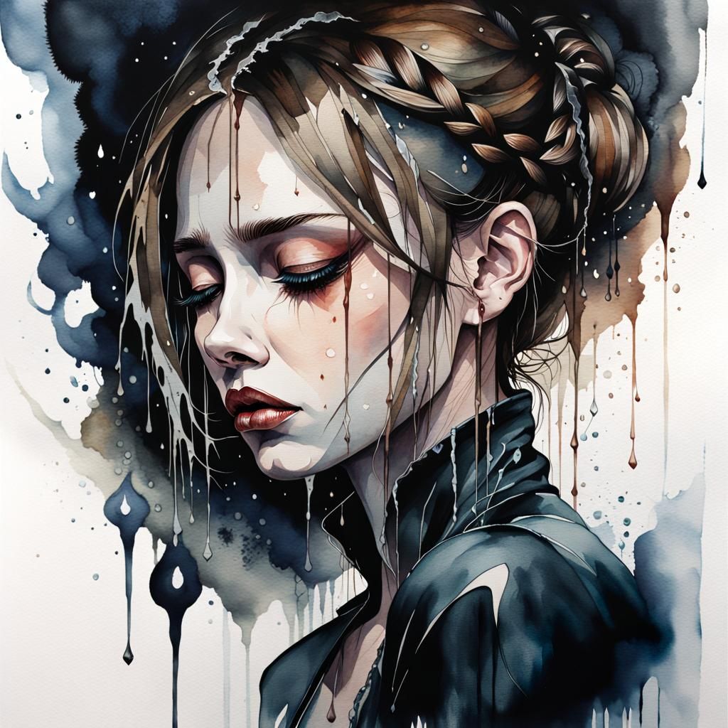 Gothic Surrealism Watercolour of Grief and Depression