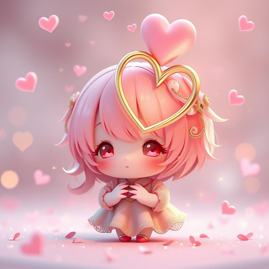 Pink Chibi with Golden Details in Dreamy Anime Style