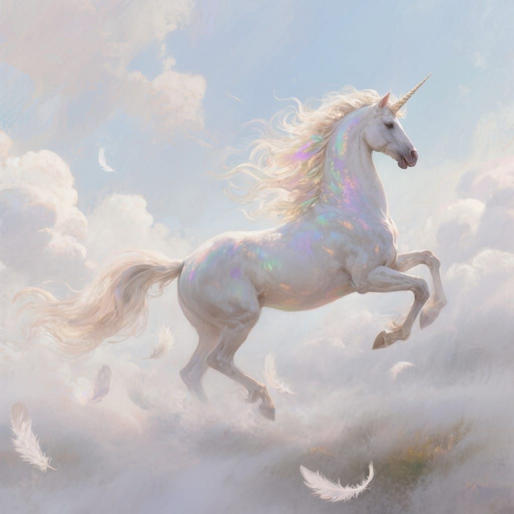 Pegasus Galloping Through Ethereal Sky, Dreamy Art