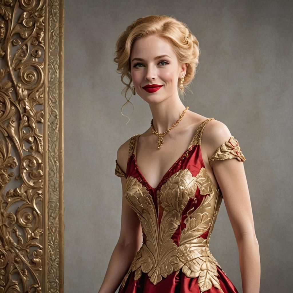 Elegant Blonde in Victorian Dress: Photorealistic Art