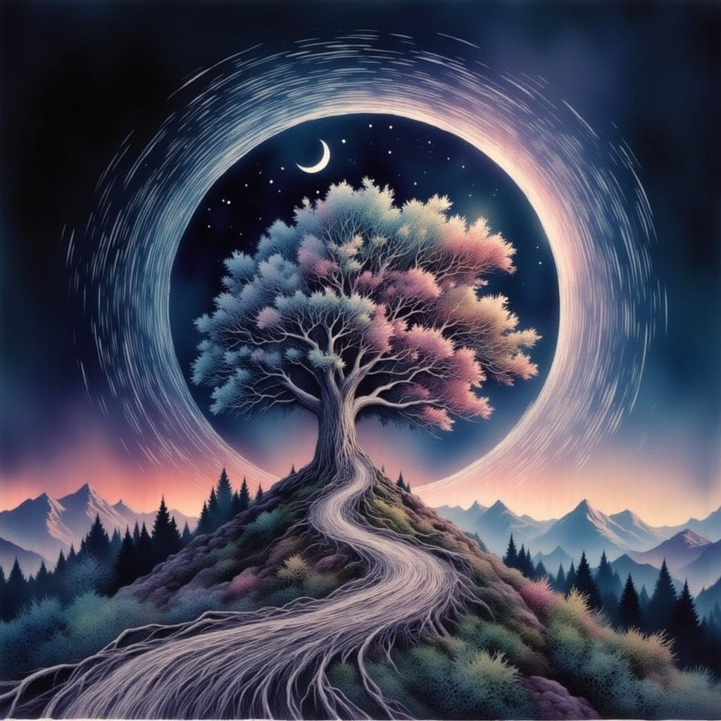 Ethereal Japanese Tree in Soft Pastel Hues