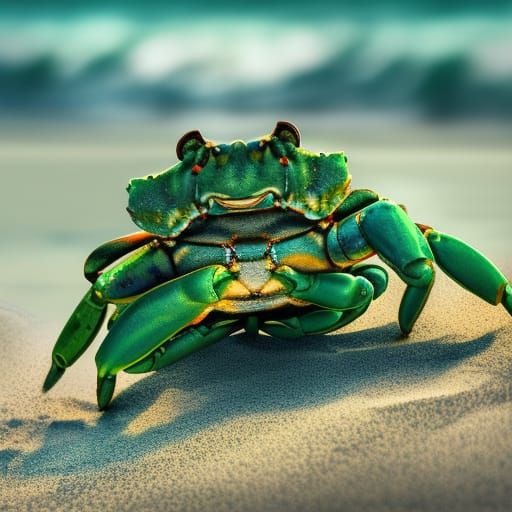 Green Crabs on Beach Shore: Hyperdetailed Digital Art
