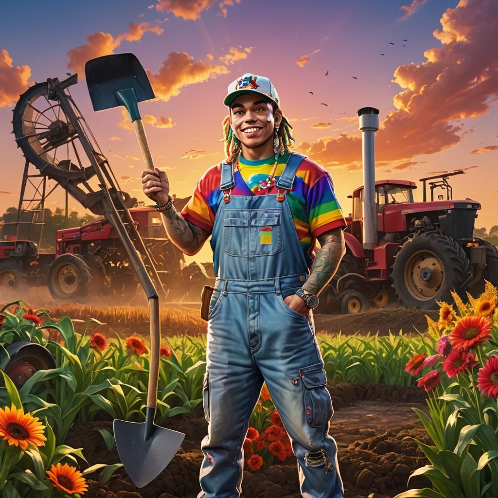 Rapper as Farmer in Vibrant 3D Concept Art