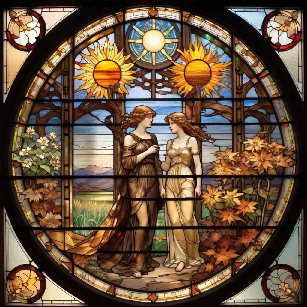 Stained Glass Seasons with Muses in Tiffany Style