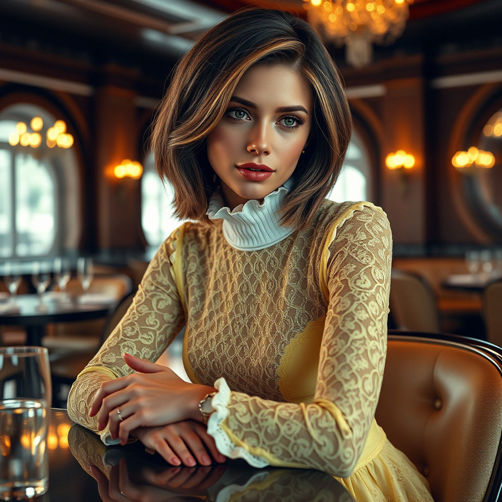 Elegant Woman in Yellow Lace Dress Portrait