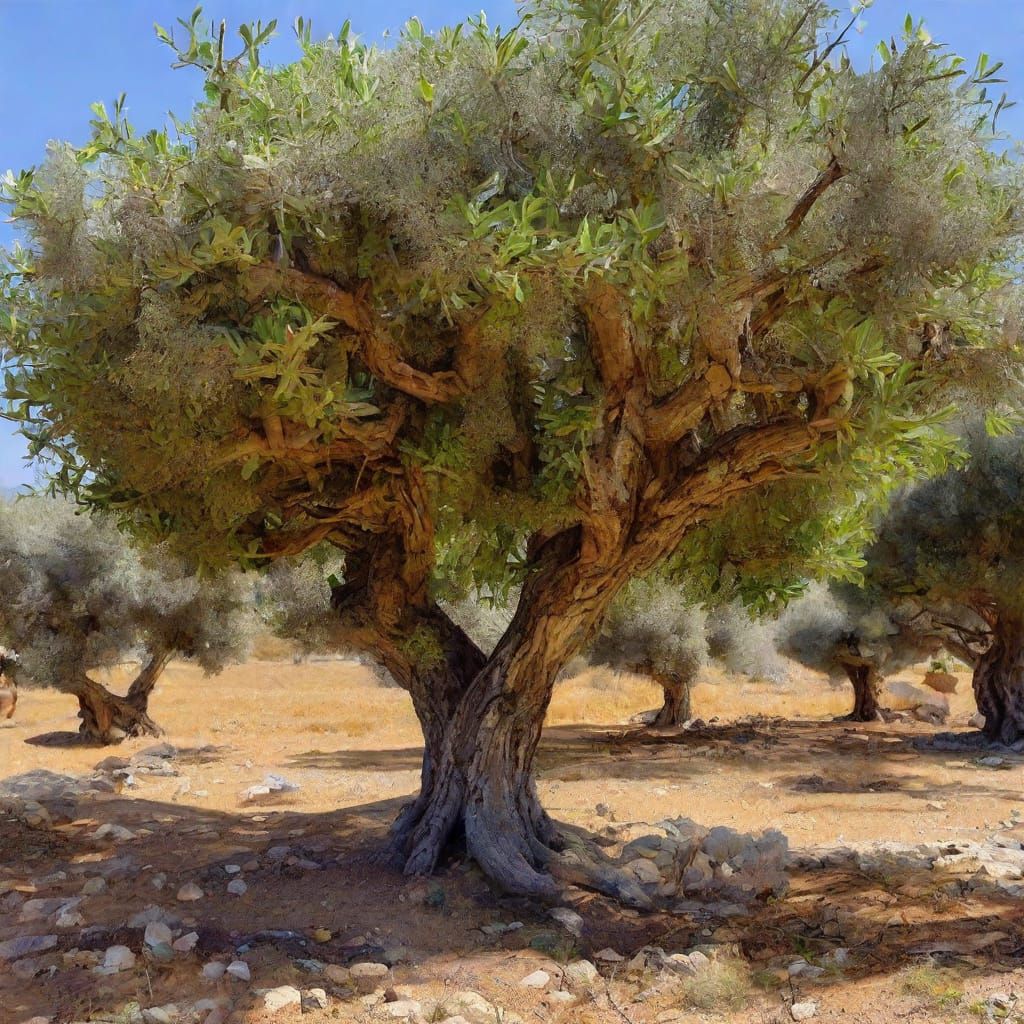 Old Olive Trees on Mediterranean Cliffs with Donkey