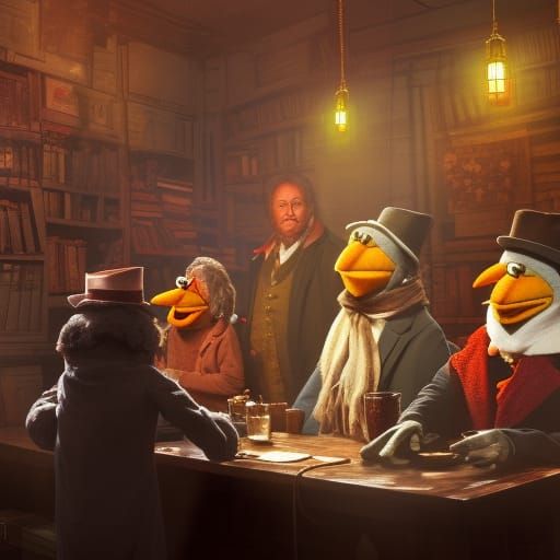 Ebenezer Scrooge with Muppets, Digital Art