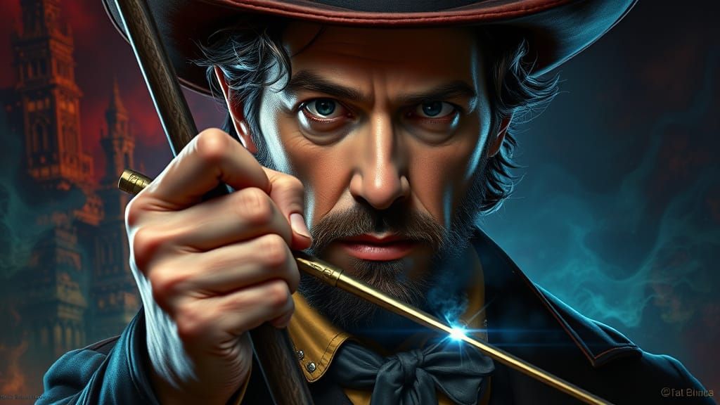 Magician Portrait with Crowbar in Hyperrealistic Style