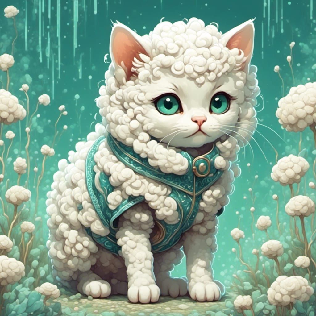 Kitten Sheep Hybrid in Cute Animals Style