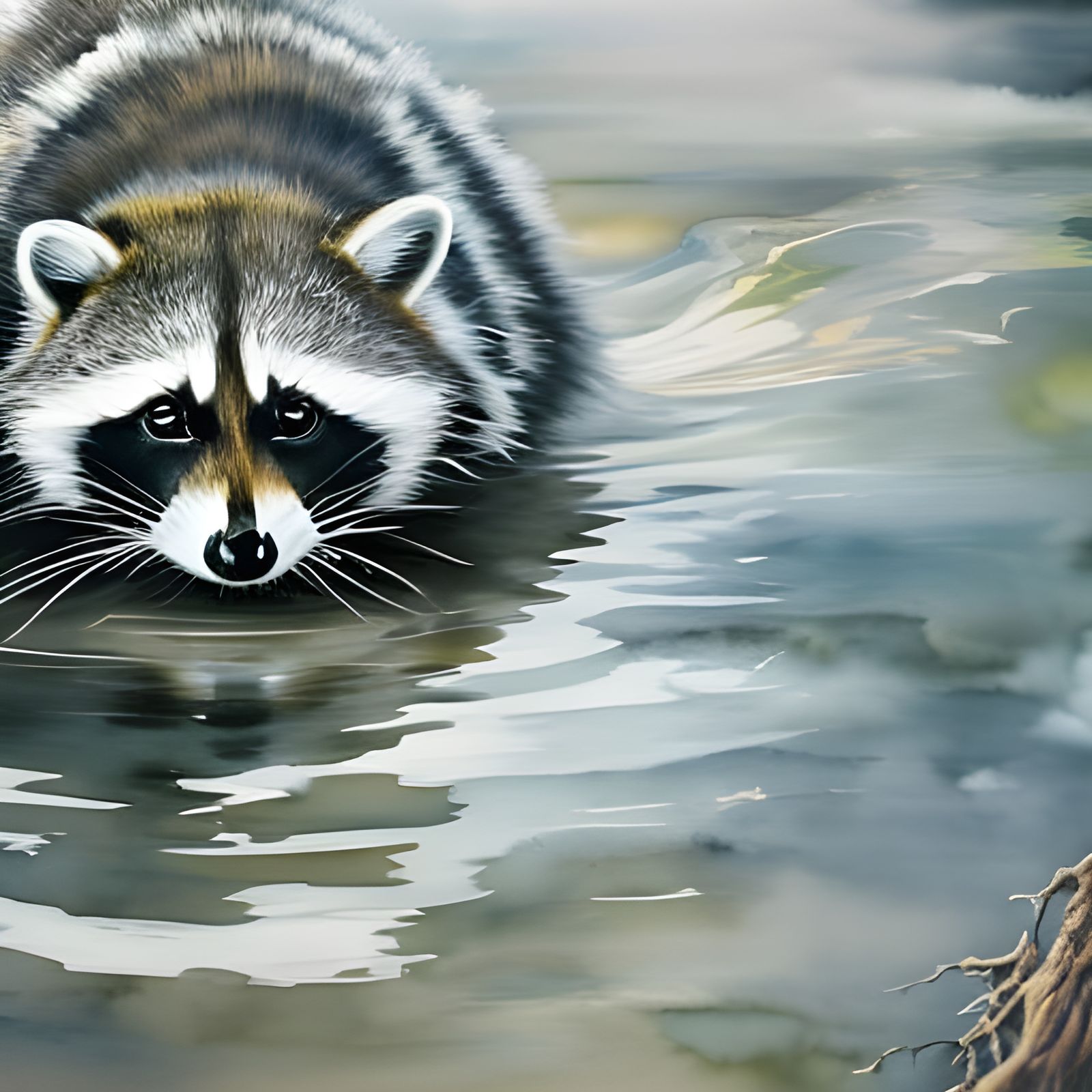 Detailed Raccoon Family Ink and Watercolor Art