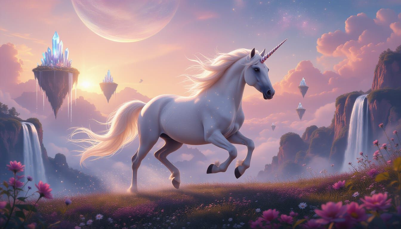 Ethereal Unicorn Galloping Through Dreamscape in Art Nouveau...