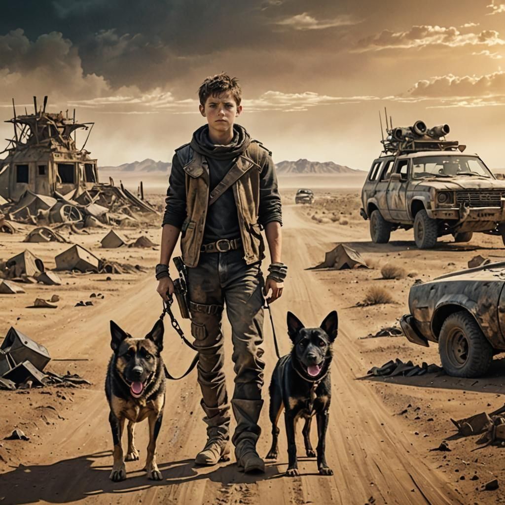 Boy and Dog Wasteland Movie Poster in Mad Max Style