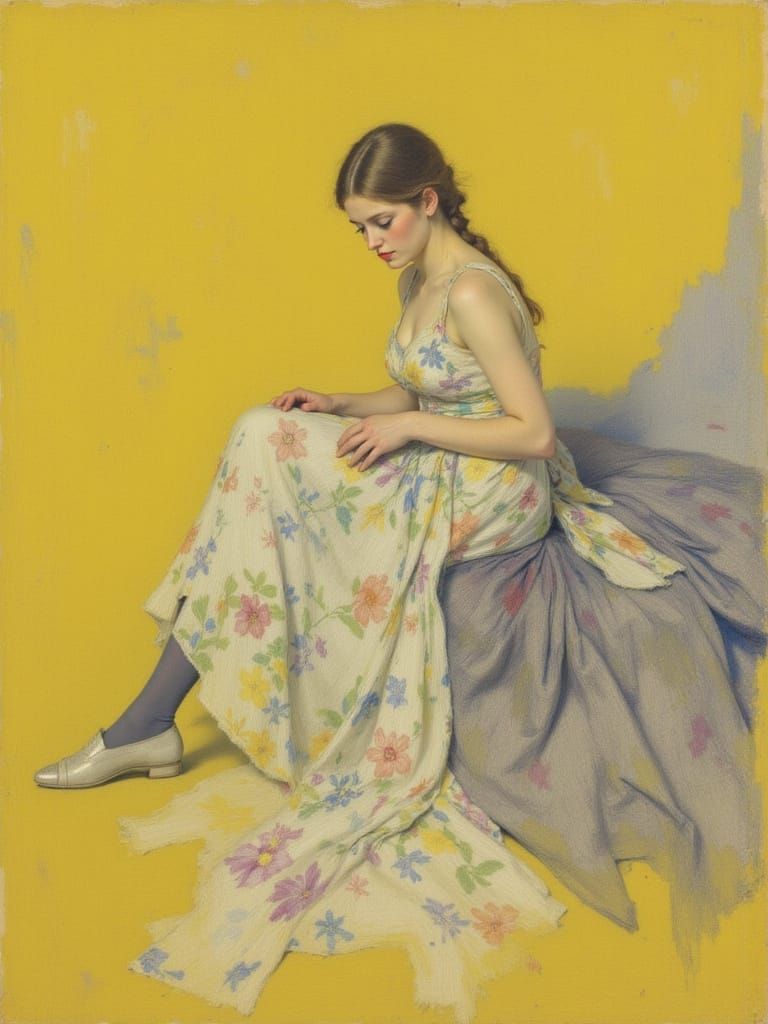 Soft Pastel Portrait with Yellow Spring Blooms