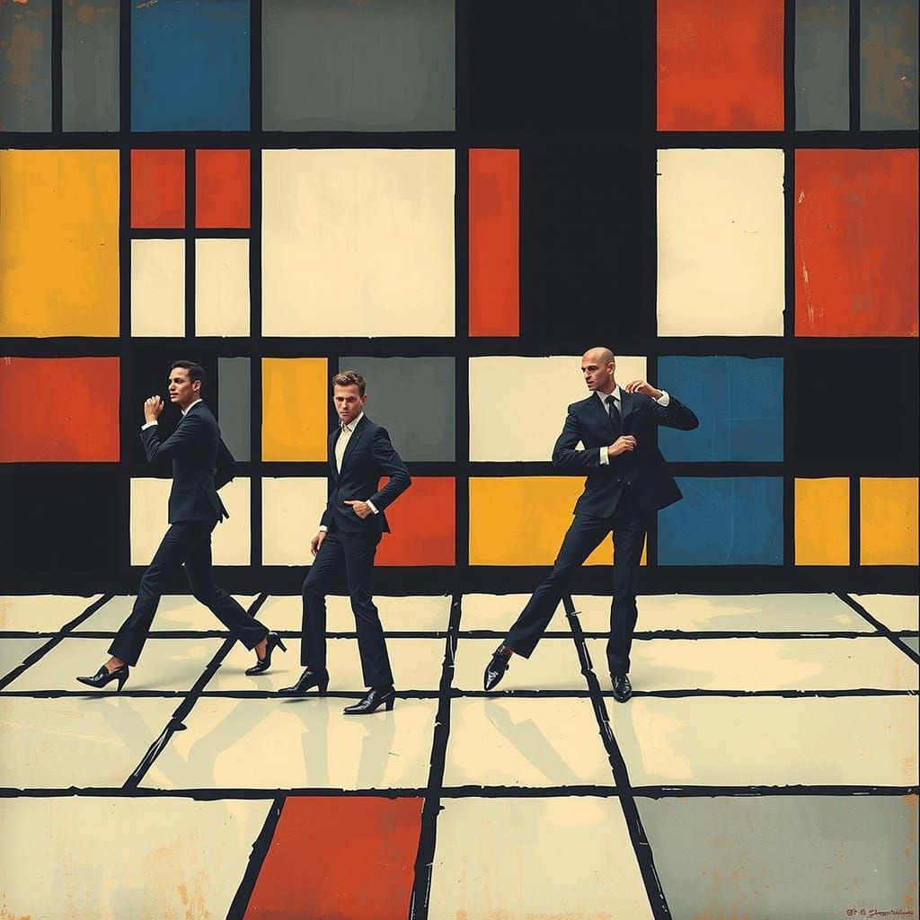 Modern Geometric Dancers in Futuristic Mondrian Style