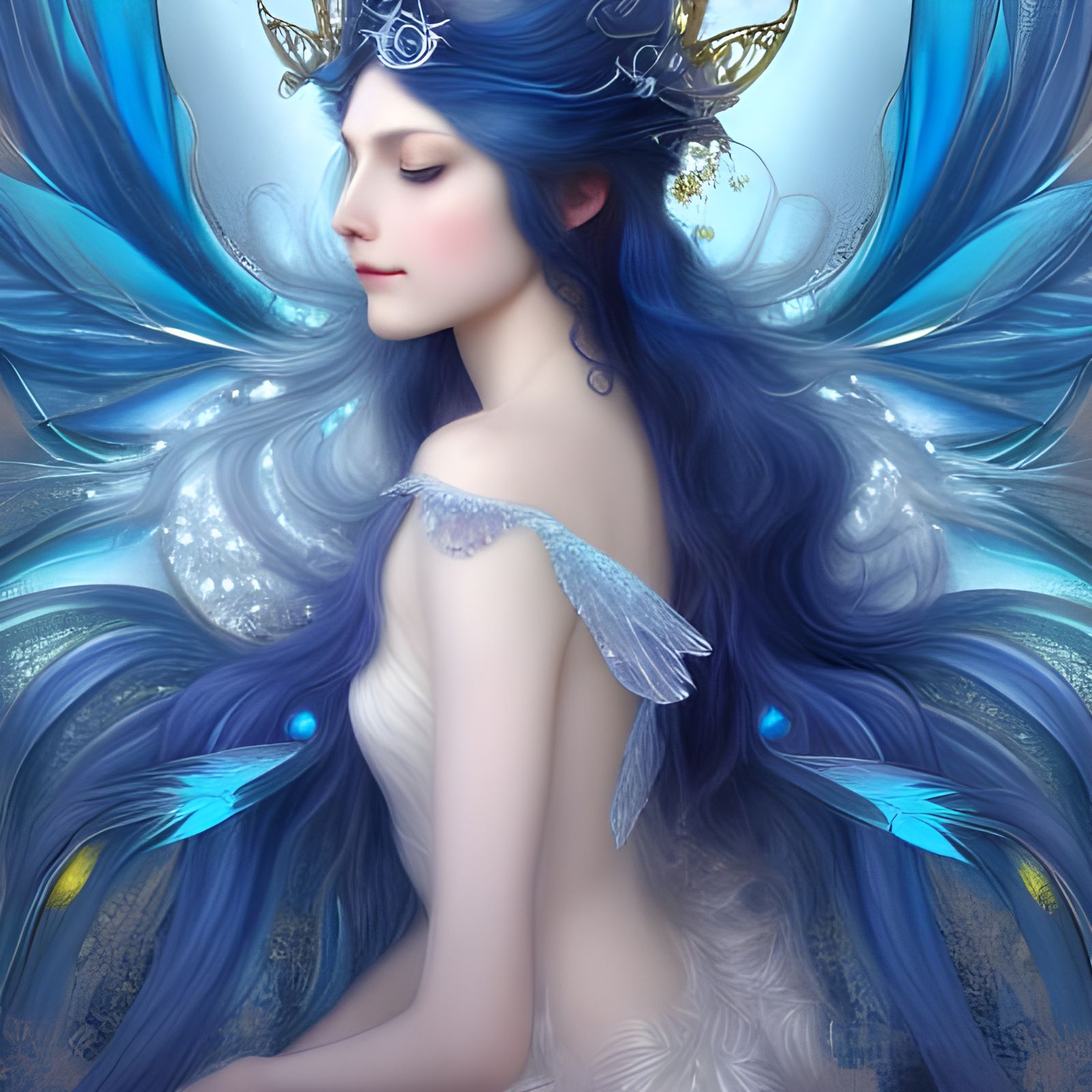 Ice Fairy with Snowflake Crown, Art Nouveau Style