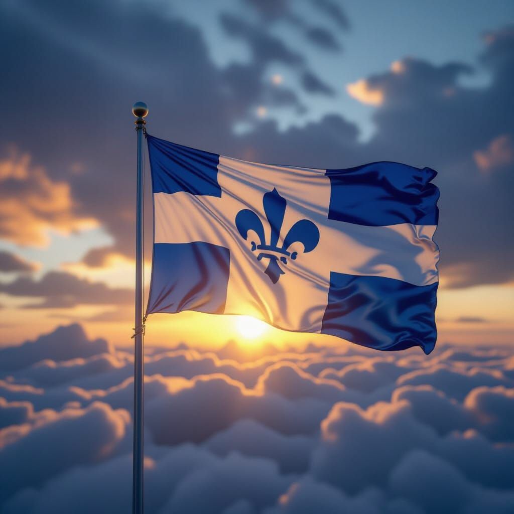 Majestic Quebec Flag in Dramatic 3D Rendering