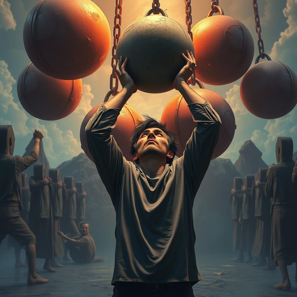 Singer Burdened by Life's Pressures in Vibrant Fantasy Scene