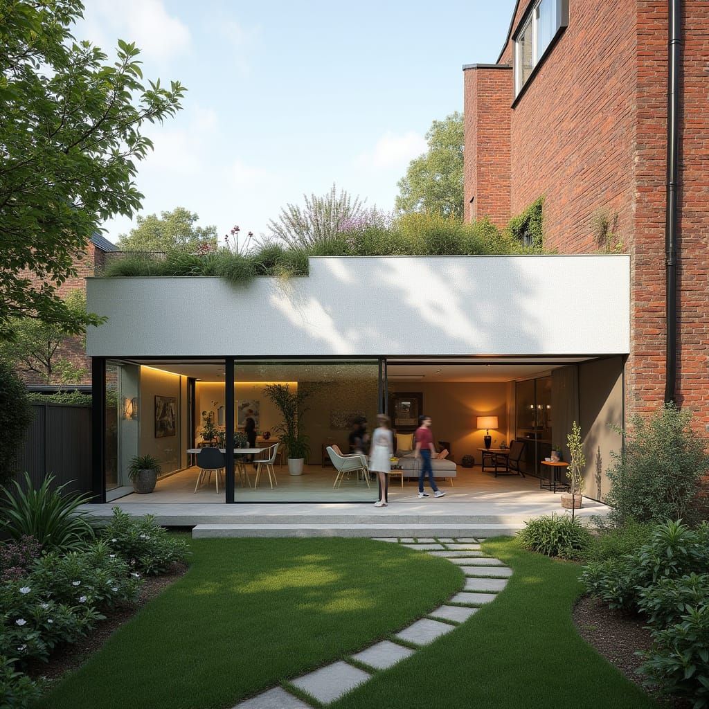 Modern Glass and Steel House Extension with Garden
