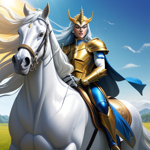Heroic Holy Space She-Ra Woman Rides Stallion through Lush M...