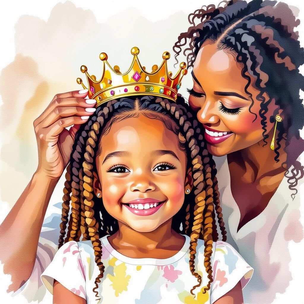 Girl with Crown: Watercolor and Oil Painting