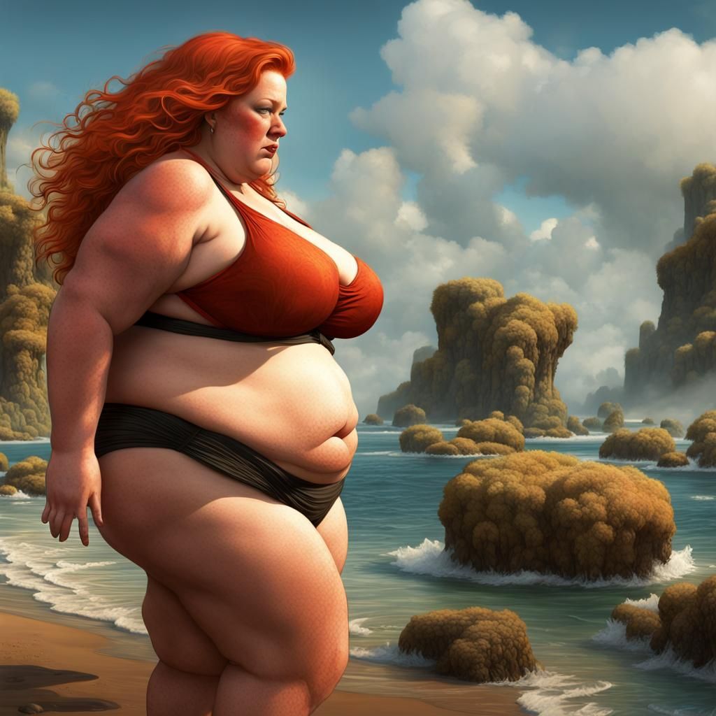 Voluptuous Woman in Bikini: Detailed Digital Art