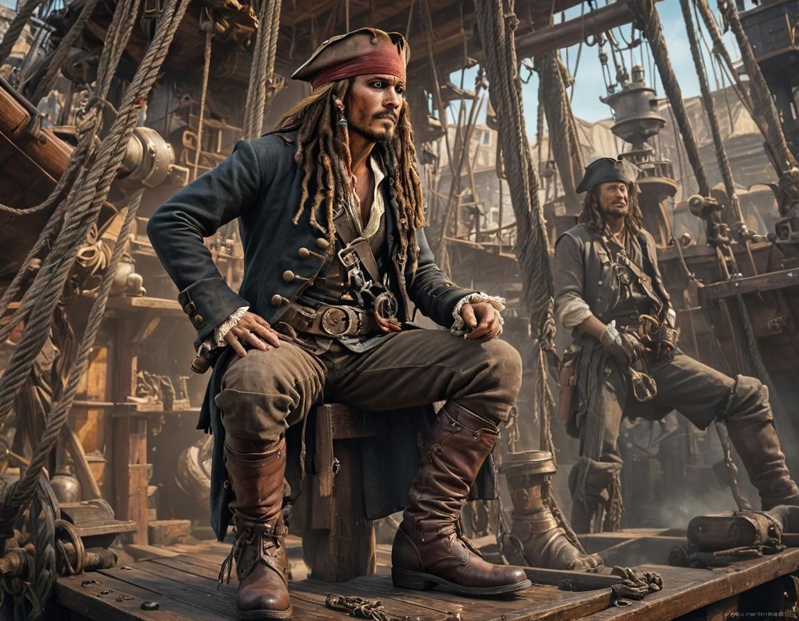 Jack Sparrow Climbs Rigging in Steampunk Style