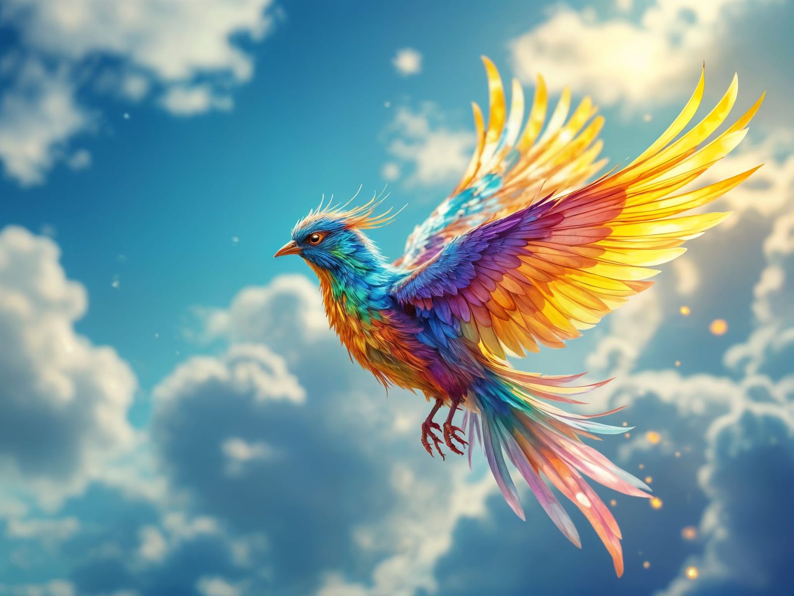 Iridescent Magical Bird in Flight